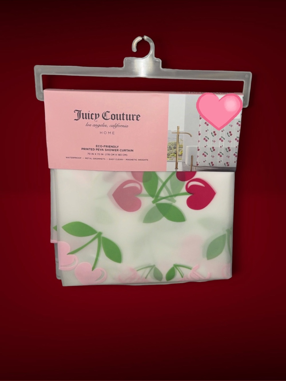 Juicy Couture Pink and Green Heart Floral Shower Curtain Liner